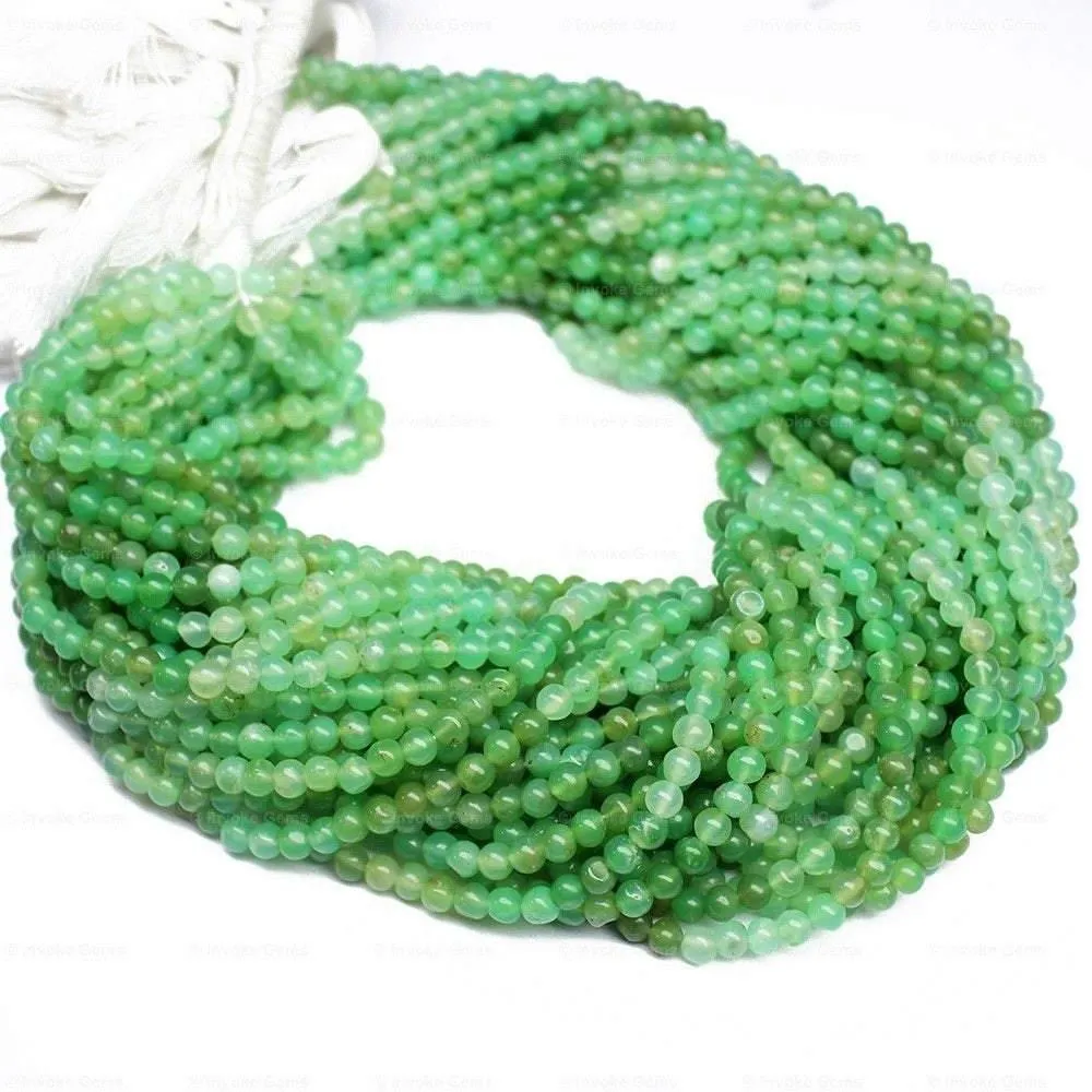 Natural Green Chrysoprase Smooth Round Ball Loose Gemstone Beads Strand 4mm 13"