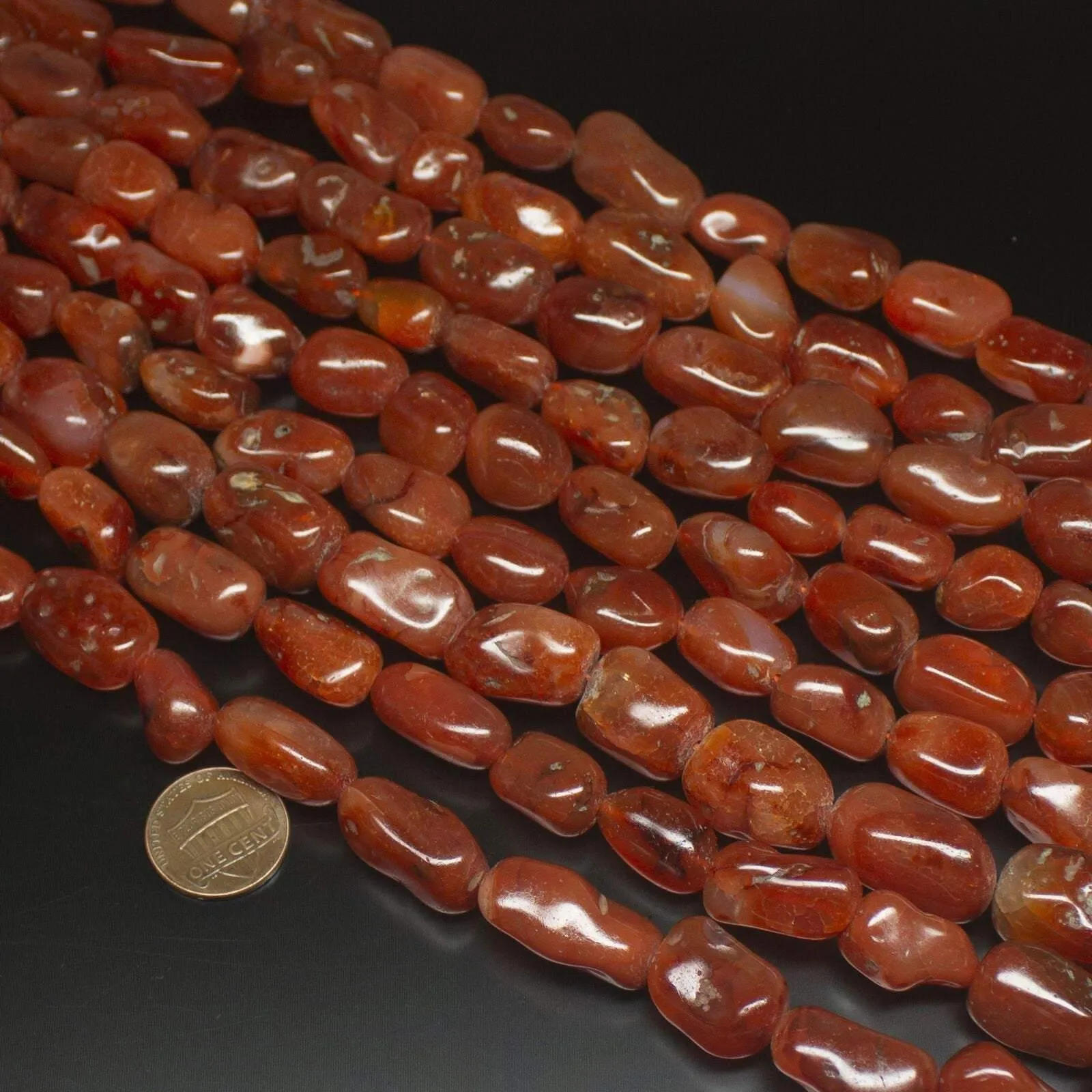 Natural Orange Carnelian Smooth Tumble Gemstone Beads Strand 15" 13mm 25mm