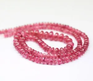 Natural Rubellite Pink Tourmaline Smooth Rondelle Loose Beads 9" 3.5mm 7mm