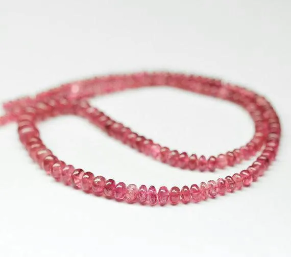 Natural Rubellite Pink Tourmaline Smooth Rondelle Loose Beads 9" 3.5mm 7mm
