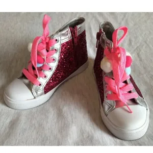 NWOT Billieblush Glitter Pom Pom Hi-Top Trainers - Size 28