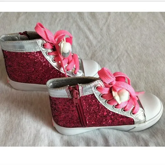 NWOT Billieblush Glitter Pom Pom Hi-Top Trainers - Size 28