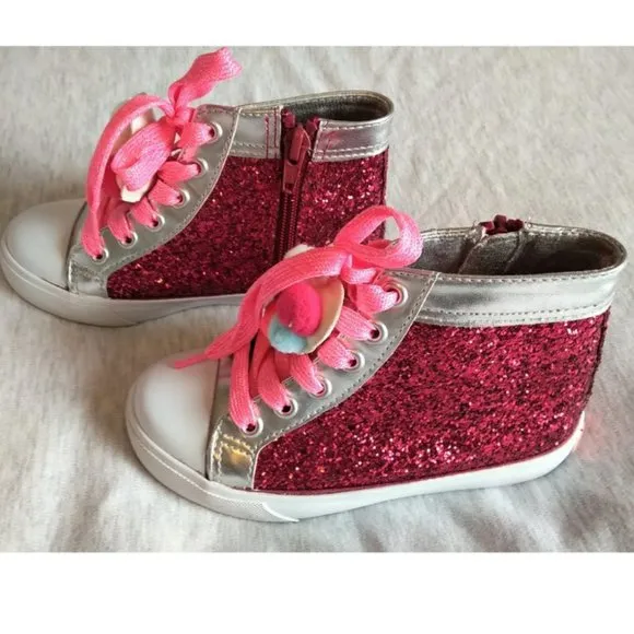 NWOT Billieblush Glitter Pom Pom Hi-Top Trainers - Size 28