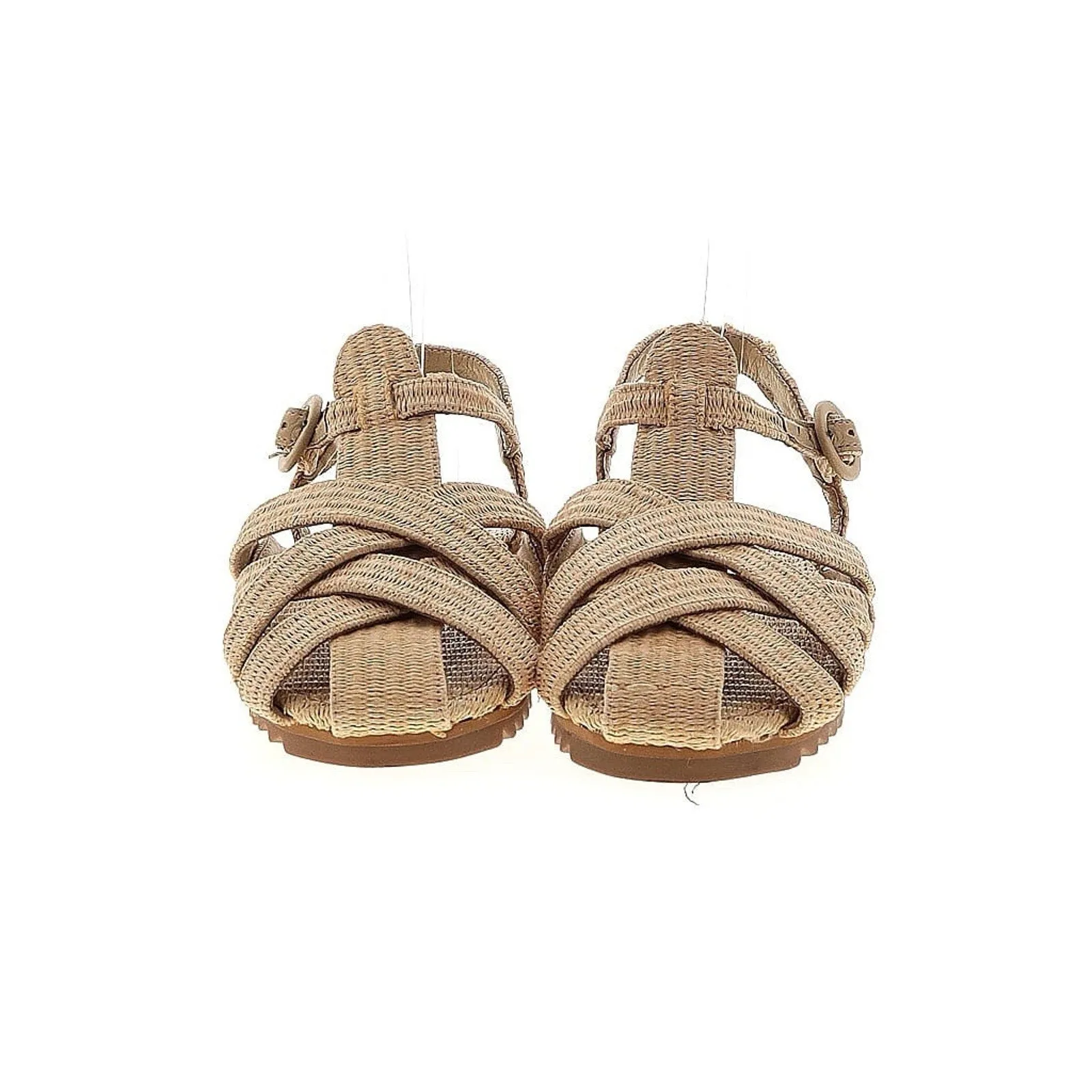 NWOT Farm Rio Women's Raffia Zigzag Fisherman Sandals – Tan Flats, Size 9