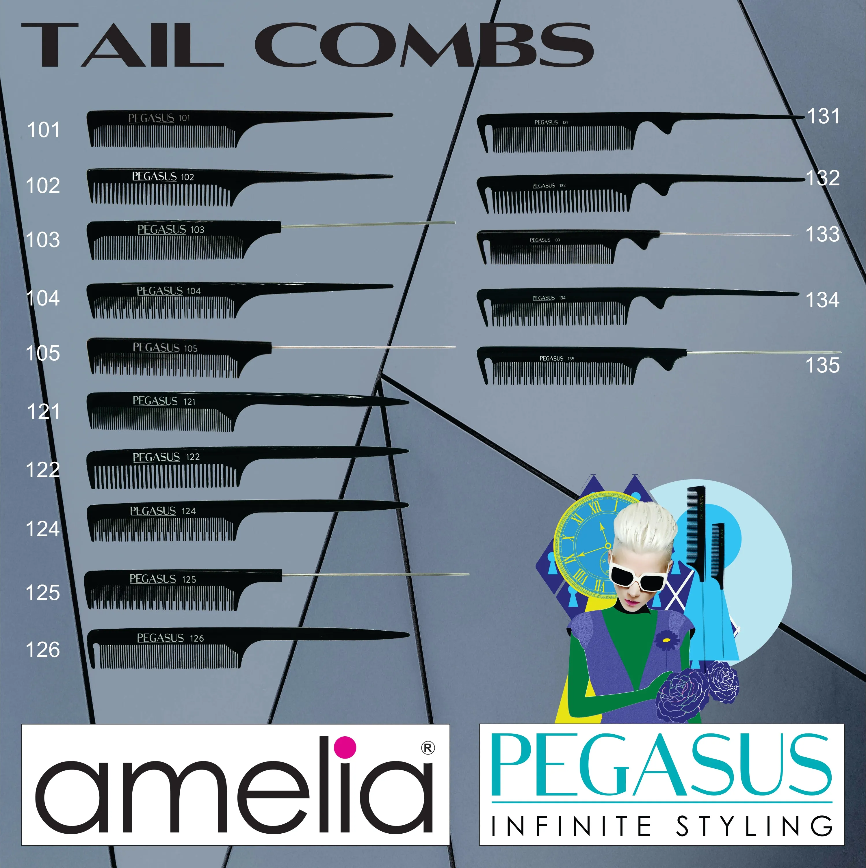 Pegasus 132, 8.5in Hard Rubber Course Tooth Rat Tail Comb with Sectioning, Smooth Edges, Anti Static, Heat and Chemically Resistant, Great for Parting, Coloring Hair | Peines de goma dura - Black