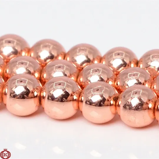 Rose Gold Hematite Beads Smooth Round