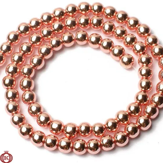 Rose Gold Hematite Beads Smooth Round