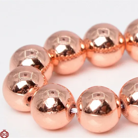 Rose Gold Hematite Beads Smooth Round