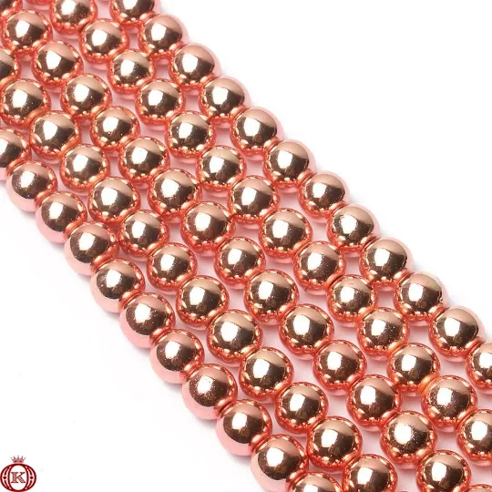 Rose Gold Hematite Beads Smooth Round