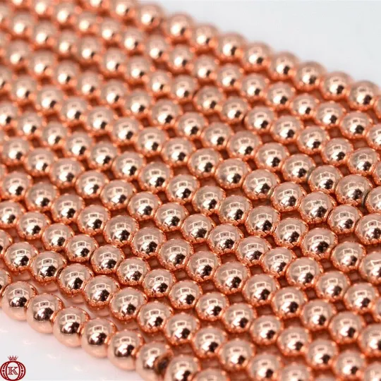 Rose Gold Hematite Beads Smooth Round
