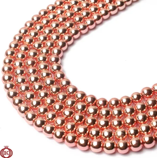Rose Gold Hematite Beads Smooth Round