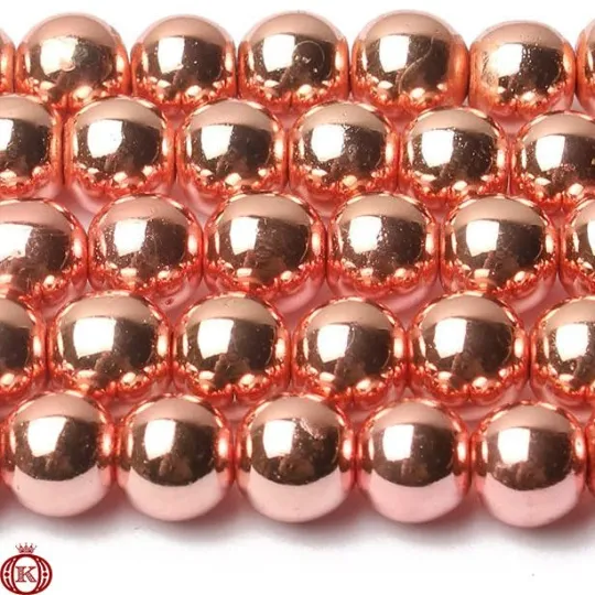 Rose Gold Hematite Beads Smooth Round