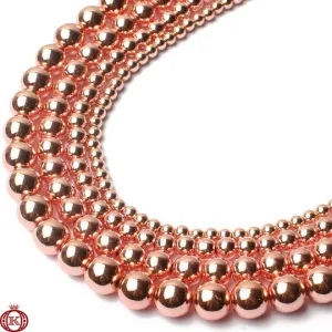 Rose Gold Hematite Beads Smooth Round