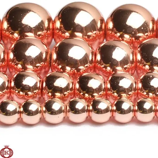 Rose Gold Hematite Beads Smooth Round