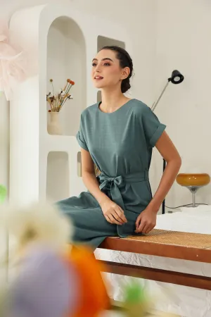 Serena Midi Dress in Deep Sage Texture
