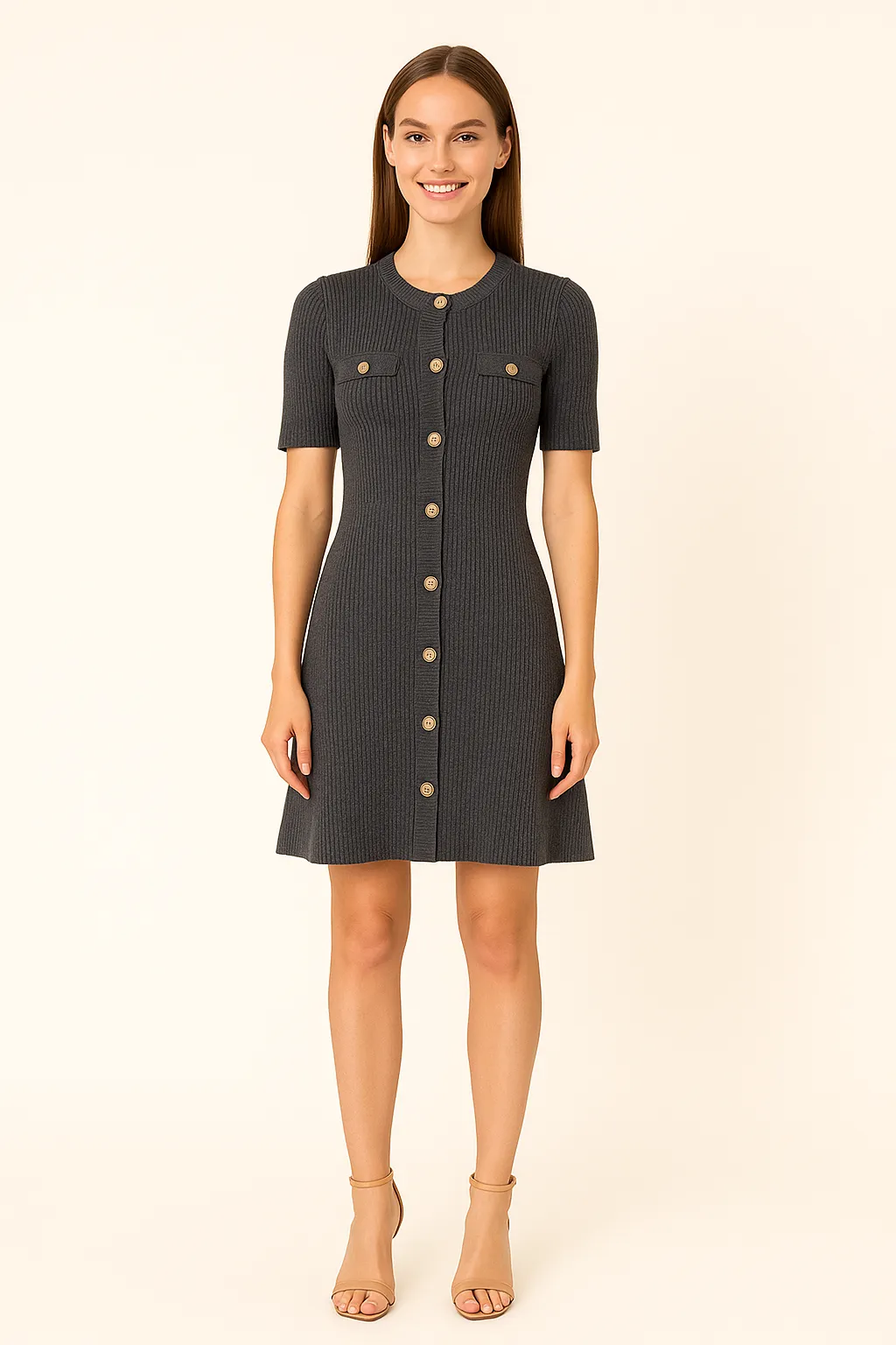 SHORT SLEEVE RIBBED MINI DRESS
