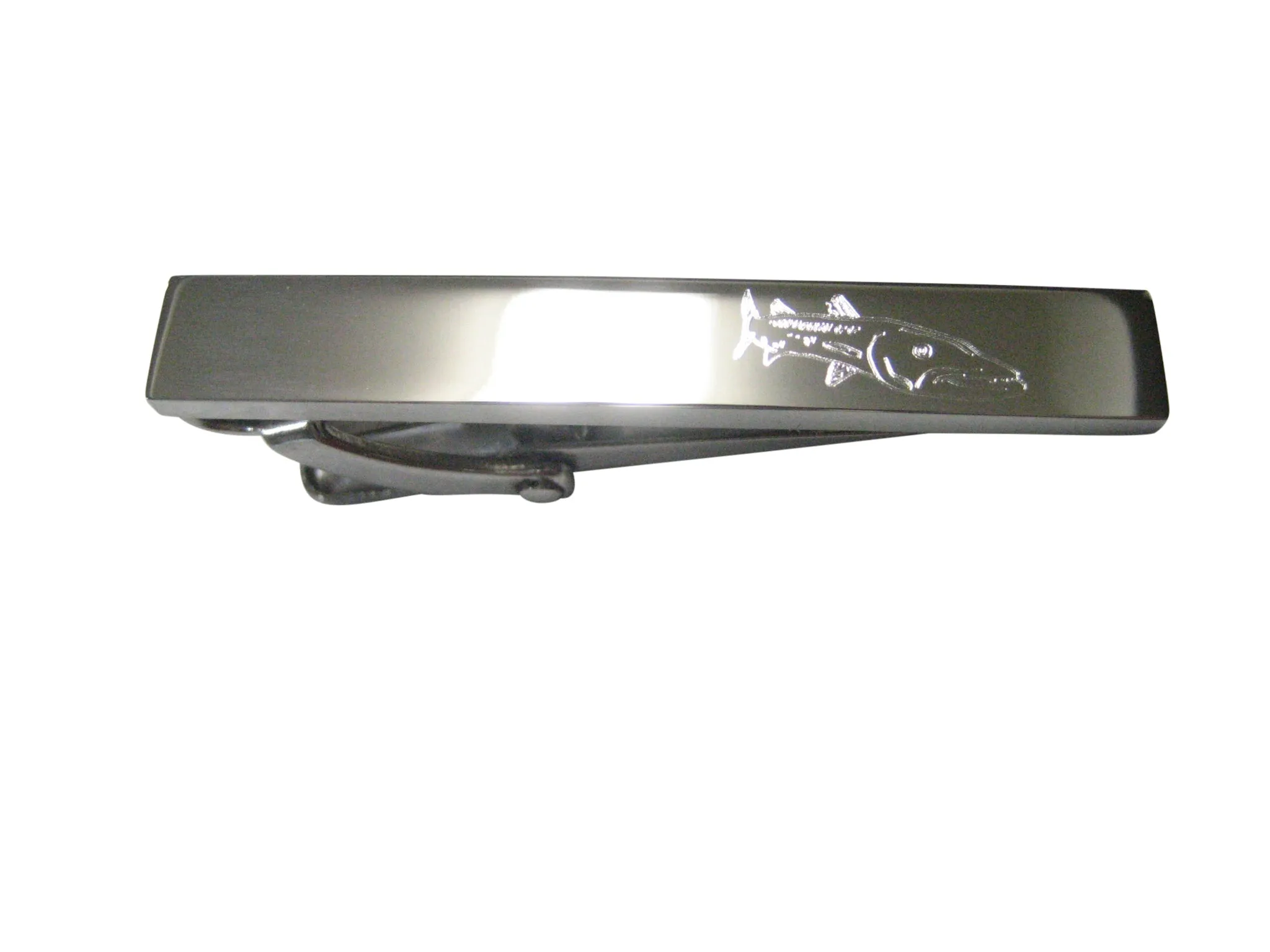 Silver Toned Etched Sleek Barracuda Fish Skinny Tie Clip