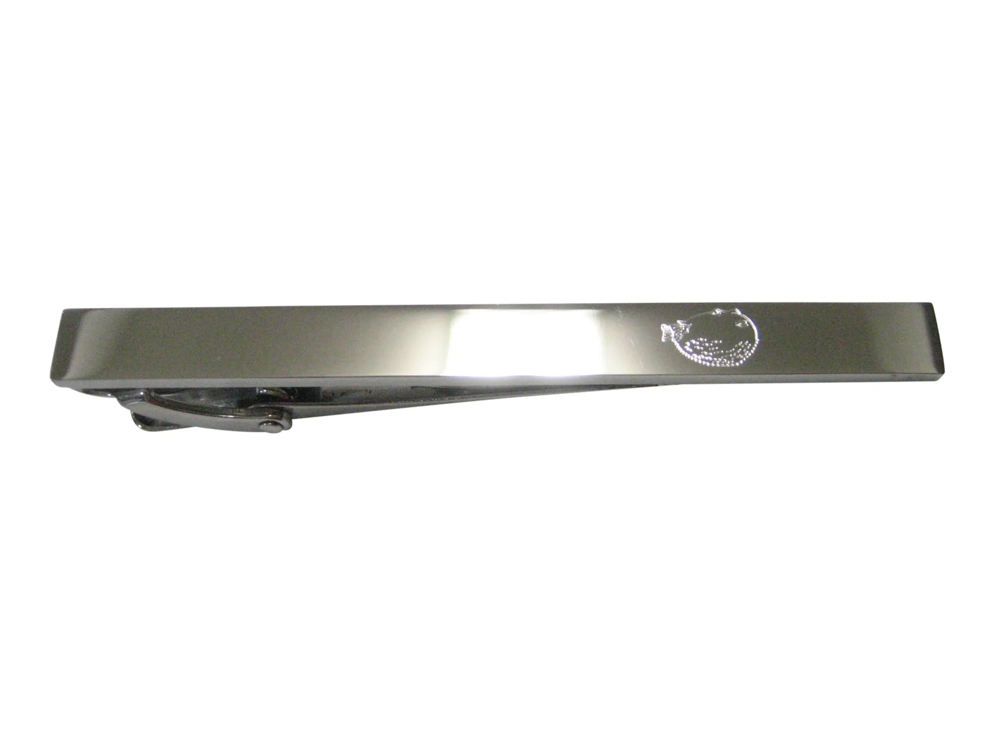 Silver Toned Etched Sleek Blowfish Fugu Puffer Fish Tie Clip