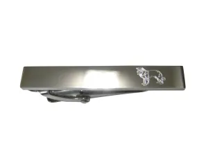 Silver Toned Etched Sleek Border Collie Dog Skinny Tie Clip