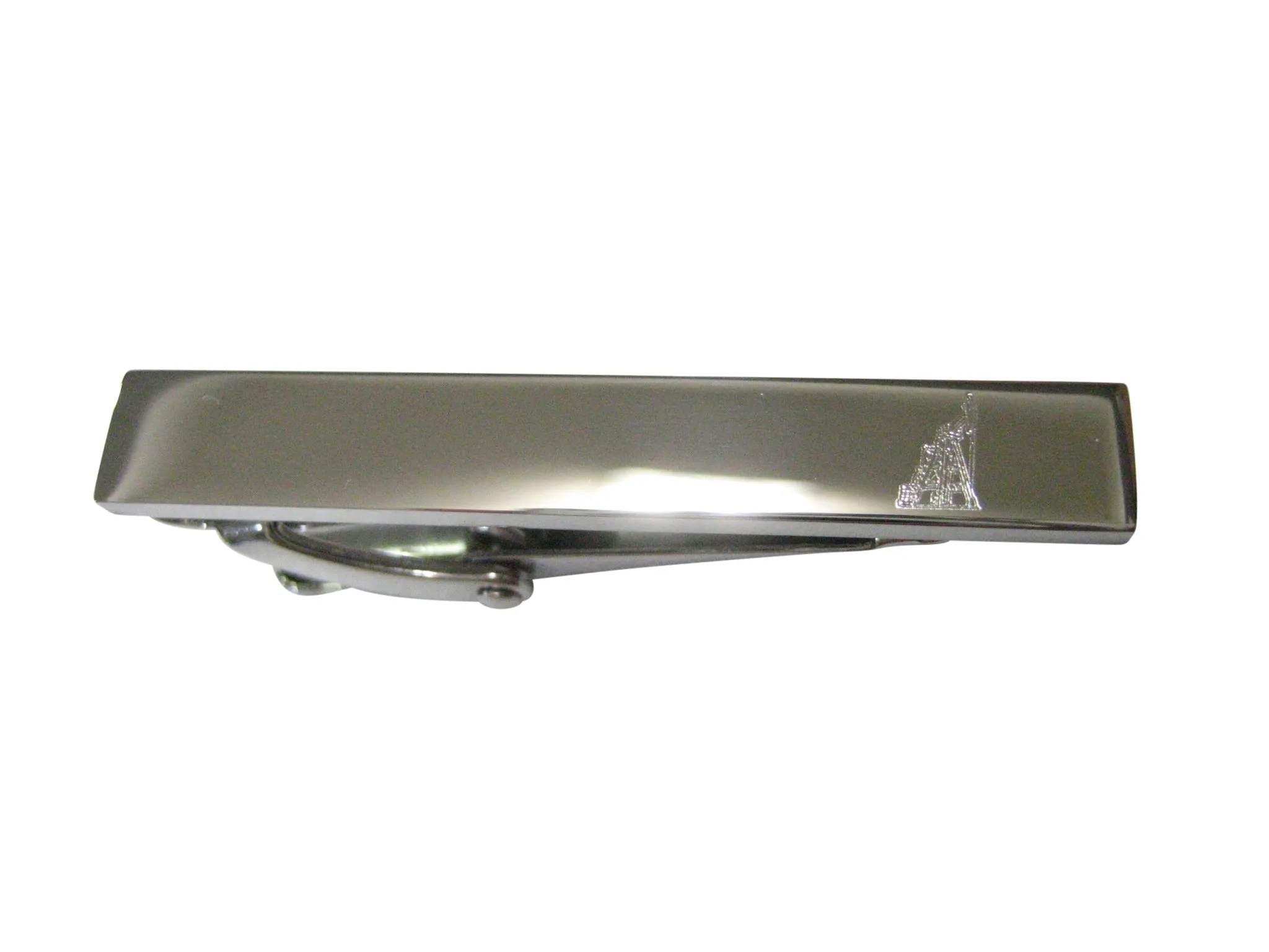 Silver Toned Etched Sleek Detailed Oil Drill Skinny Tie Clip