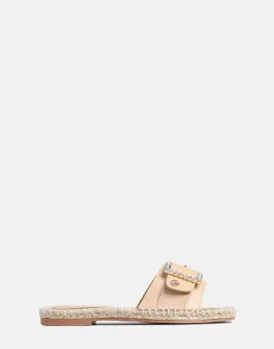 Sissy Boy Flat Espadrille Sandal Bling Buckle Beige