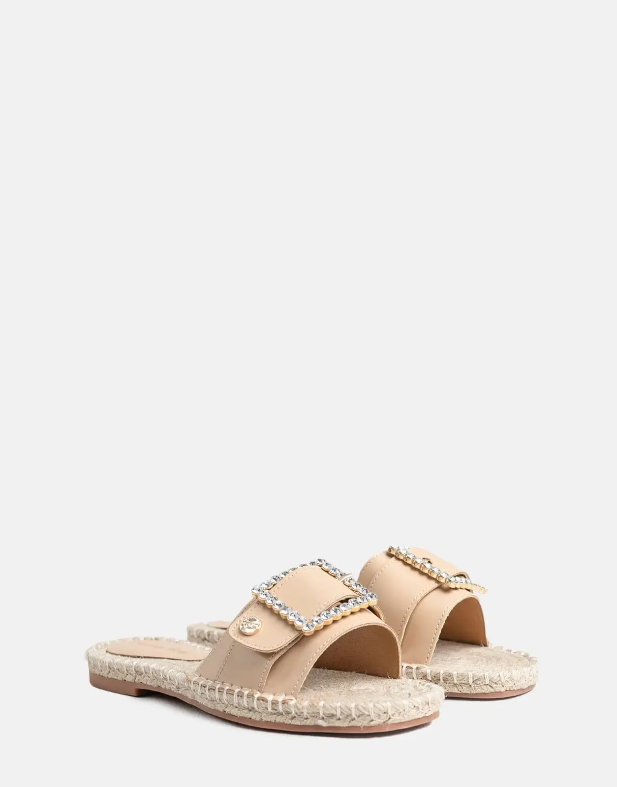 Sissy Boy Flat Espadrille Sandal Bling Buckle Beige