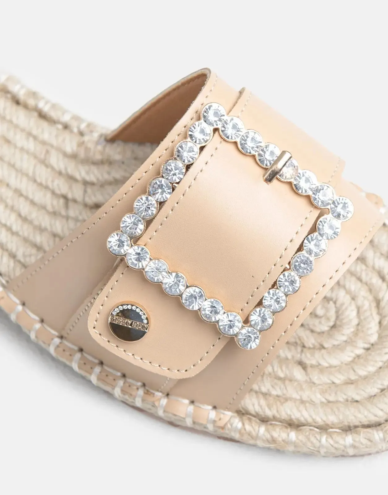 Sissy Boy Flat Espadrille Sandal Bling Buckle Beige
