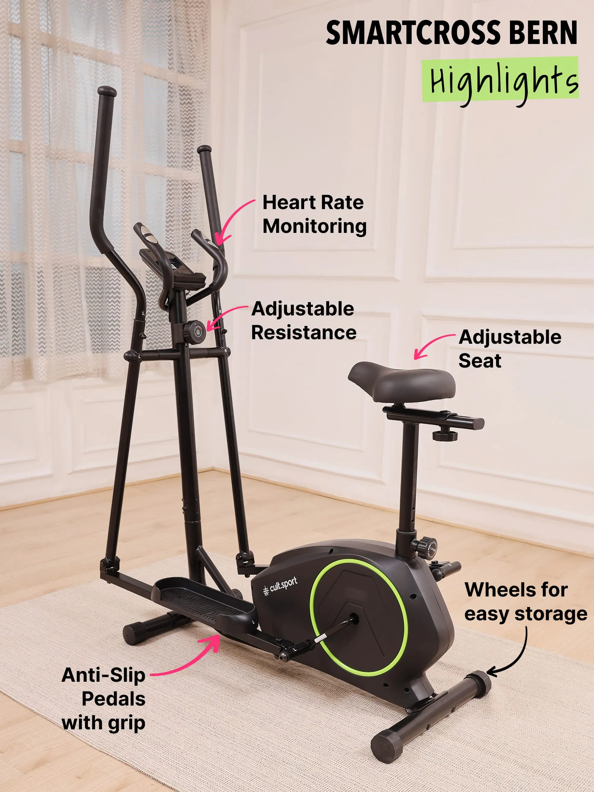 Smartcross Bern Elliptical Cross Trainer | 2kg Flywheel | Max Weight-120kg | 8 Level Magnetic Resistance (with 6 months extended warranty)