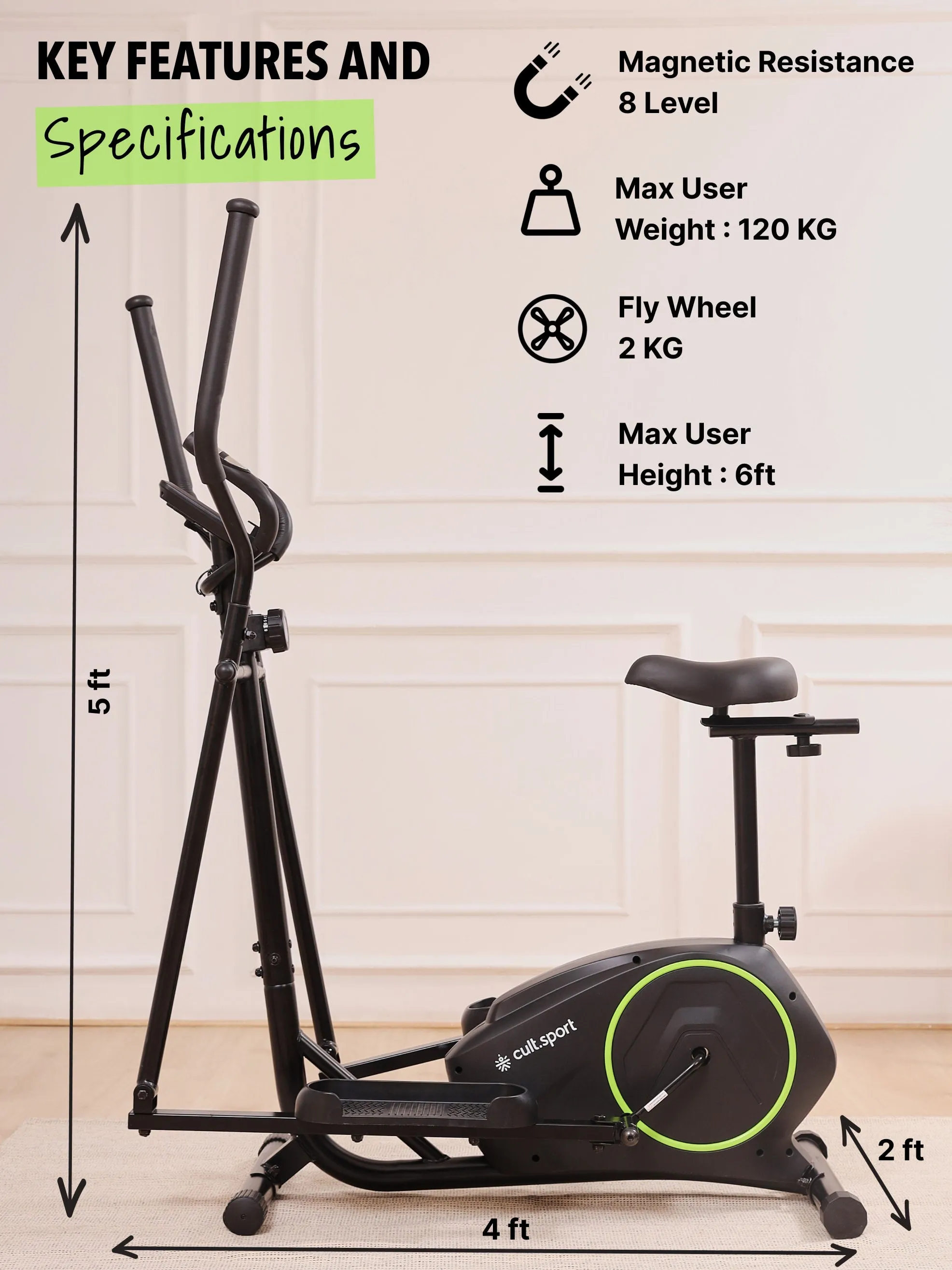 Smartcross Bern Elliptical Cross Trainer | 2kg Flywheel | Max Weight-120kg | 8 Level Magnetic Resistance (with 6 months extended warranty)