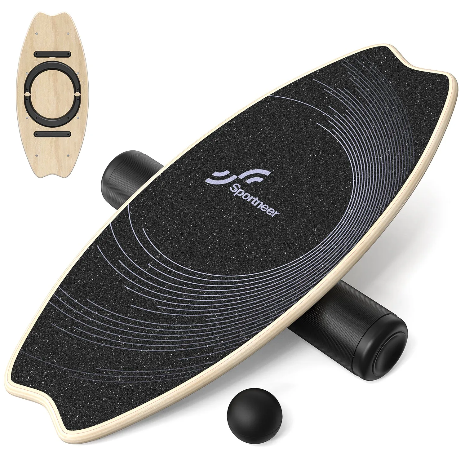 Sportneer Balance Board - 7 Modes Wobble Board with Adjustable Stoppers - Exercise Balancing Stability Trainer for Improve Balance, Surf Trainer & Physical Therapy - Roller and 2.8'' Ball Included