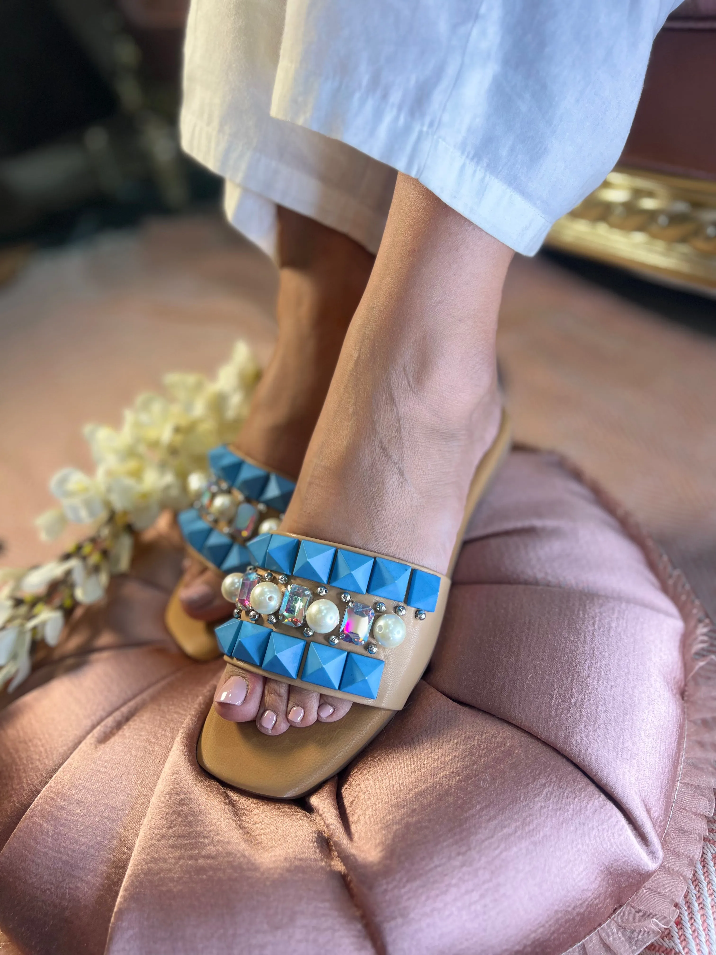 Studded Luxe Slider – Blue Edition