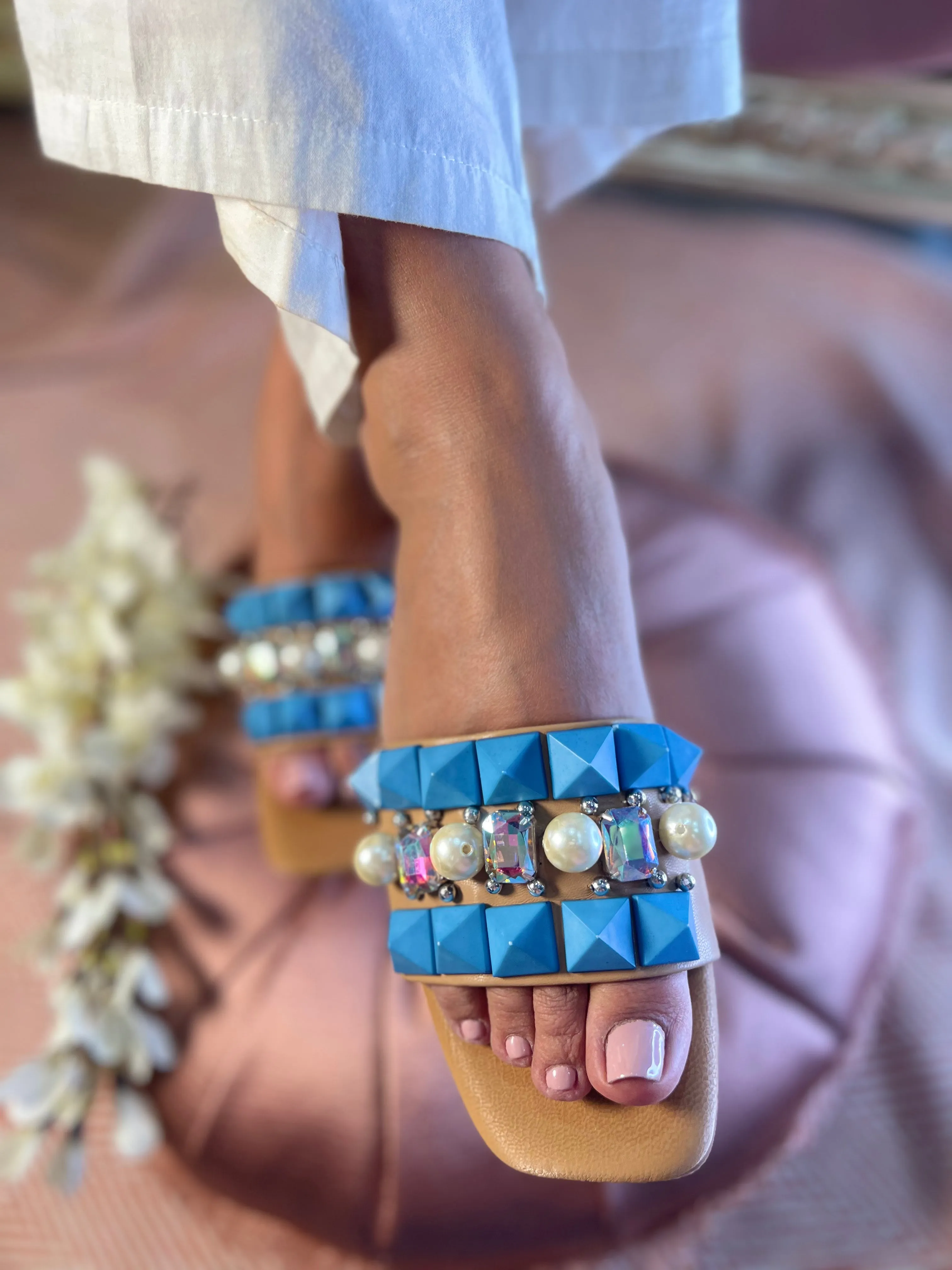 Studded Luxe Slider – Blue Edition
