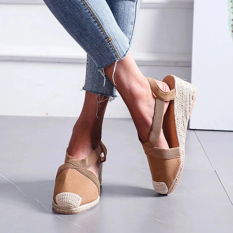 Summer Women's Sandals 2024 Straw braided Wedge Heels Espadrille Sandals Big Size Female Shoes Female Gladiator Slingback Shoes