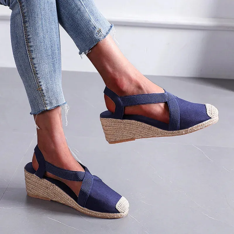 Summer Women's Sandals 2024 Straw braided Wedge Heels Espadrille Sandals Big Size Female Shoes Female Gladiator Slingback Shoes