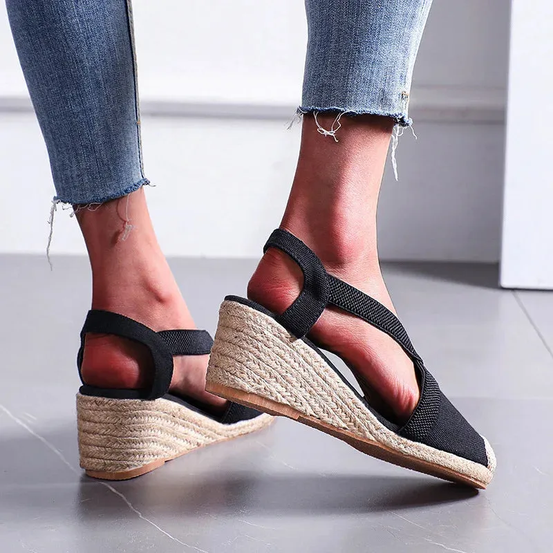 Summer Women's Sandals 2024 Straw braided Wedge Heels Espadrille Sandals Big Size Female Shoes Female Gladiator Slingback Shoes