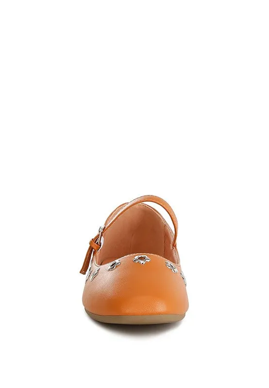 Tanzer Floral Eyelet Strapped Ballerinas - Vegan Leather, Black & Tan