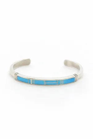 Turquoise Inlay and Sterling Silver Navajo Cuff