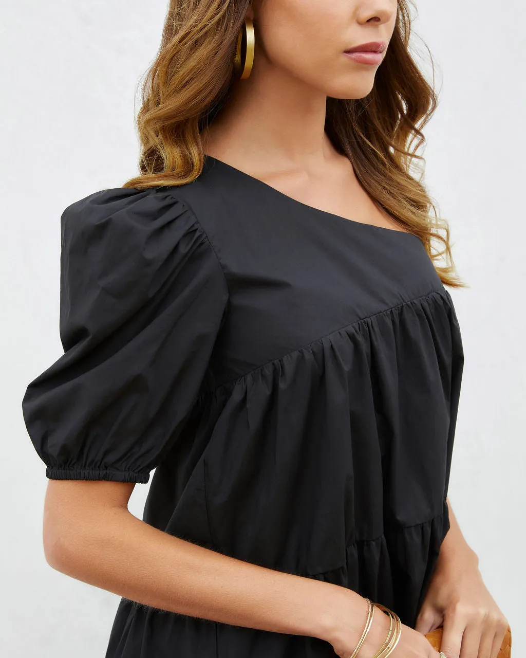 Washington Cotton One Shoulder Pocketed Mini Dress