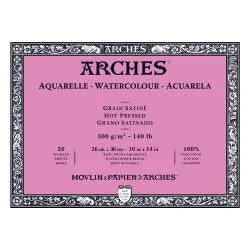 Watercolour Paper - BLOCK - ARCHES Aquarelle -  SATINE (HOT PRESSED / SMOOTH)  140 lb/ 300 gsm WHITE  26 x 36 cm, 10 x 14",