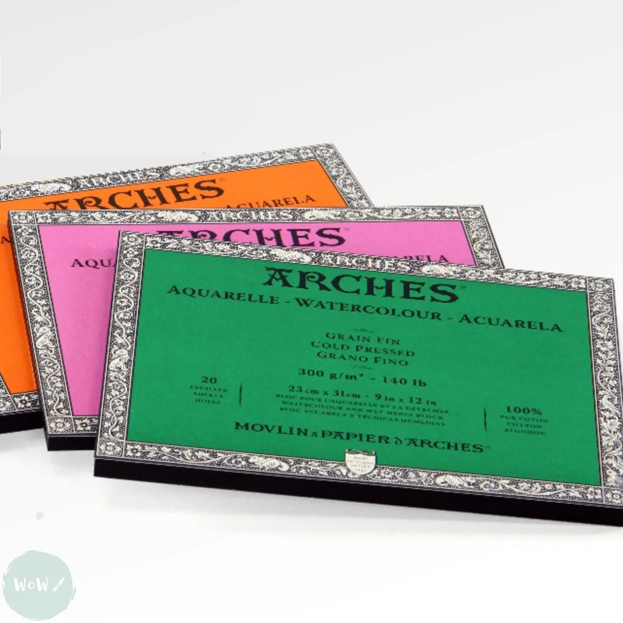 Watercolour Paper - BLOCK - ARCHES Aquarelle -  SATINE (HOT PRESSED / SMOOTH)  140 lb/ 300 gsm WHITE  26 x 36 cm, 10 x 14",