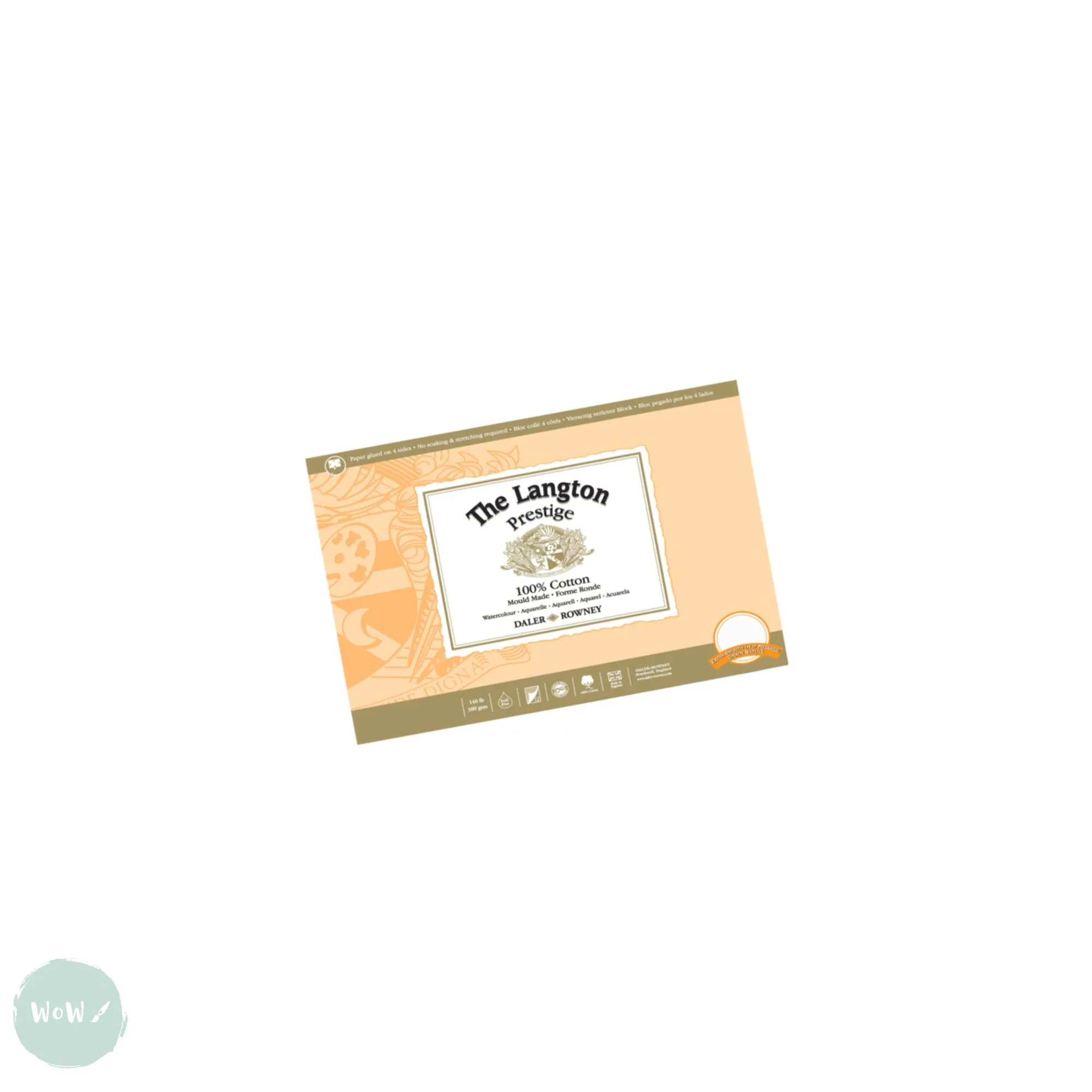 Watercolour Paper - BLOCK - Daler Rowney - Langton PRESTIGE - HOT PRESSED Surface - 140lb (300gsm) -   12 x 9"