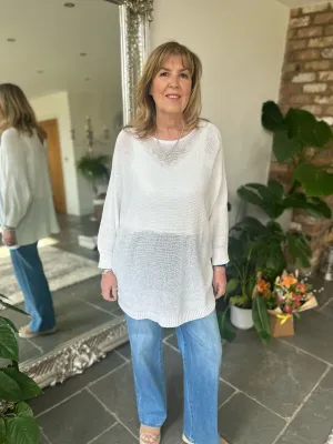 White Keyhole Back Knit Top Maria