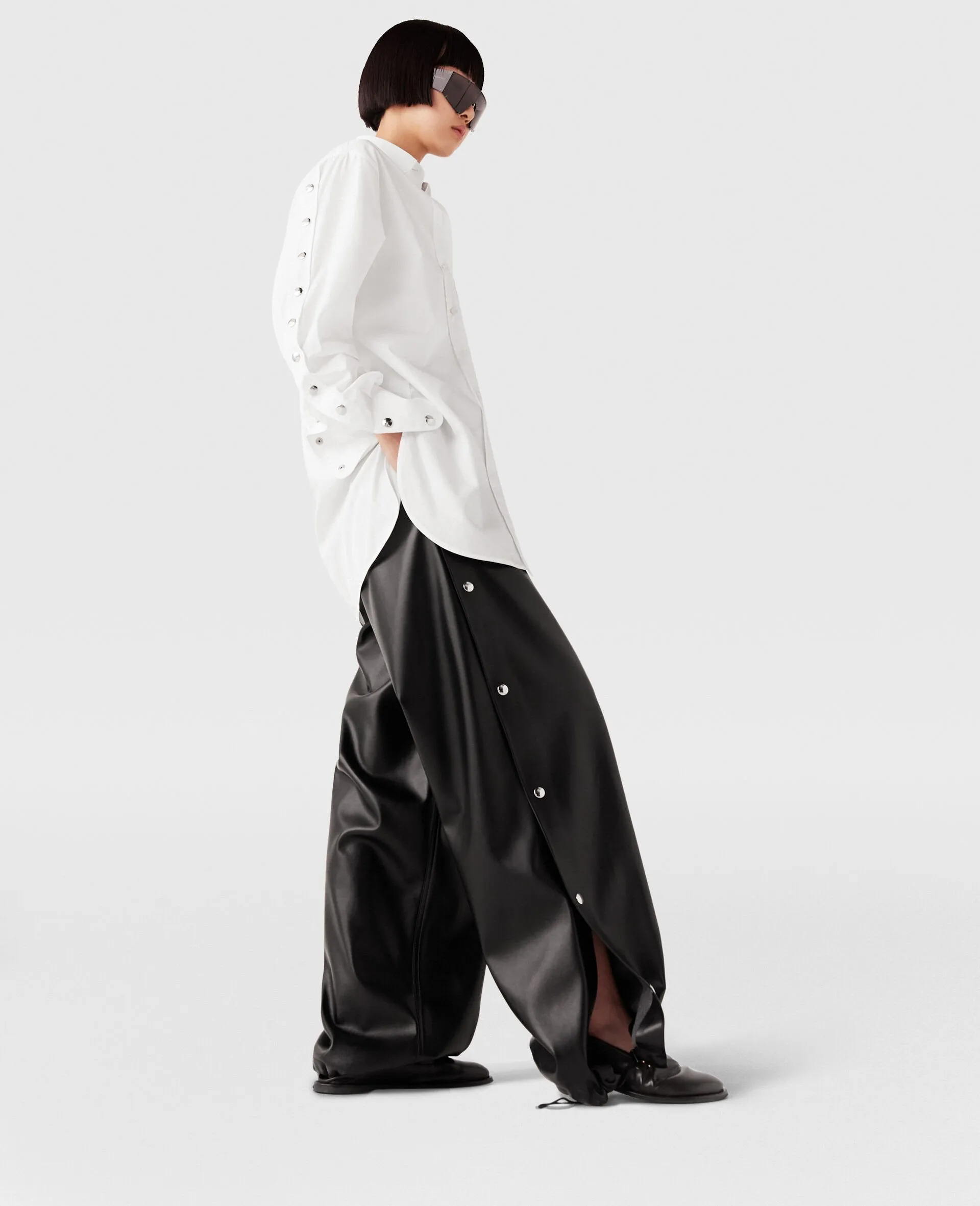 Wide-Leg Popper-Studded Joggers