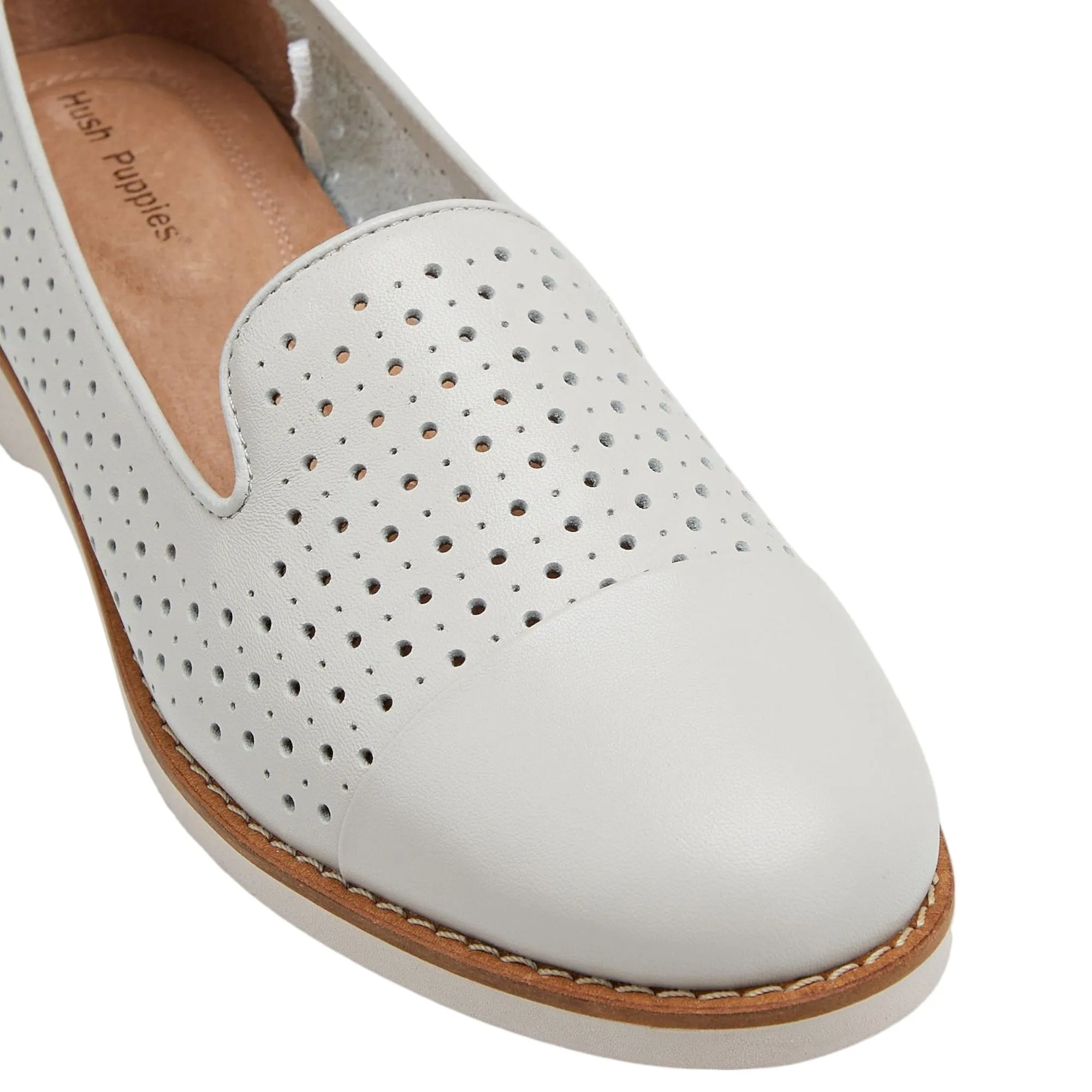 Womens Hush Puppies Demi Ecru Flats Casual Leather Shoes