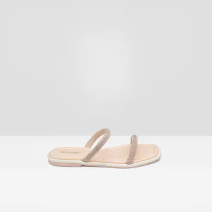 WOMENS PEACH FLAT DIAMANTE STRAPPY CASUAL CHAPPALS
