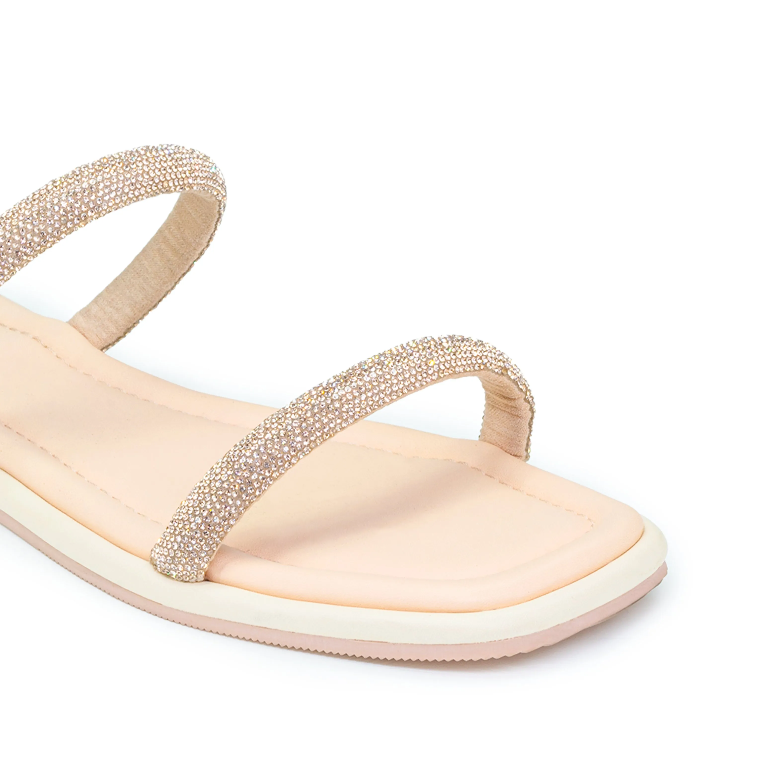 WOMENS PEACH FLAT DIAMANTE STRAPPY CASUAL CHAPPALS