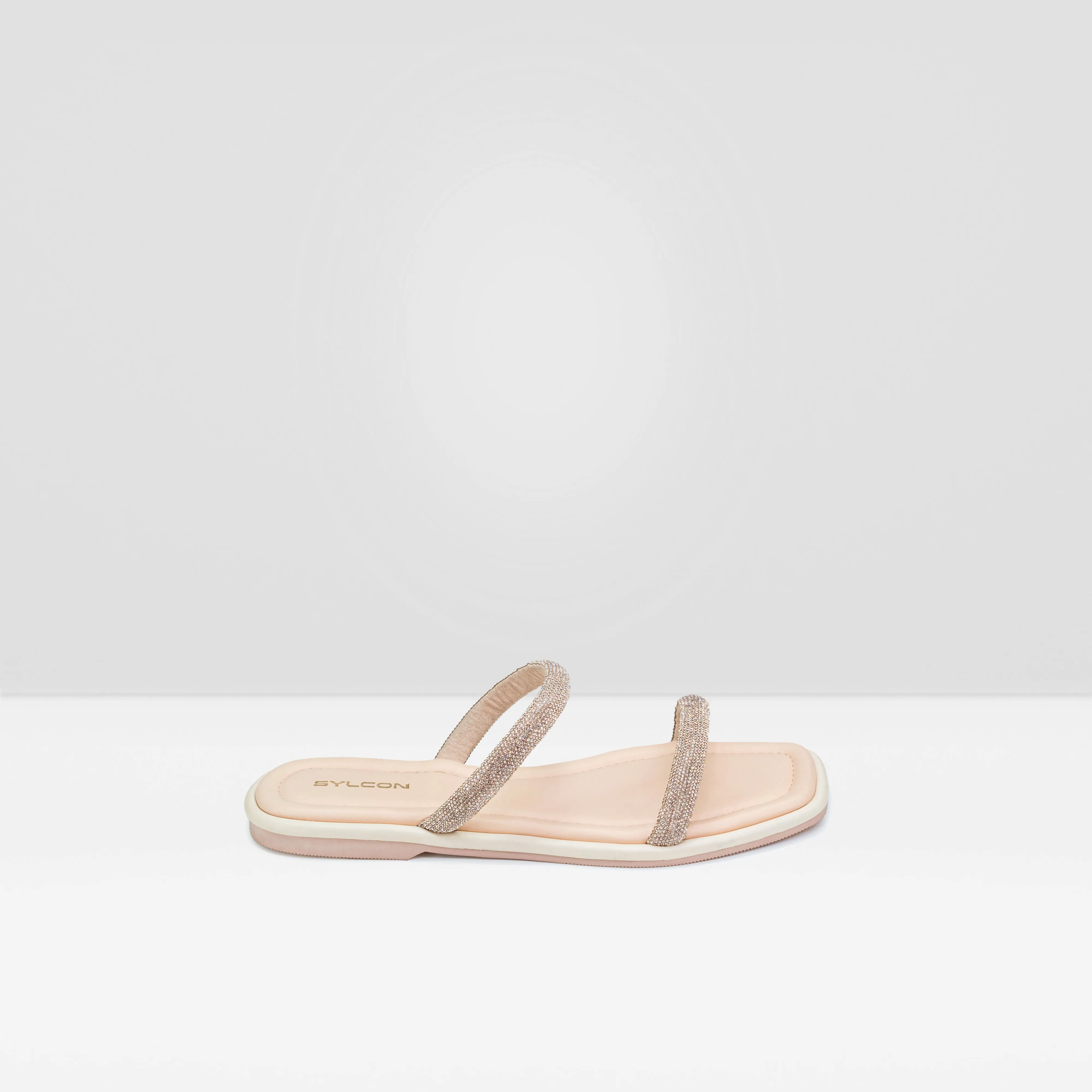 WOMENS PEACH FLAT DIAMANTE STRAPPY CASUAL CHAPPALS