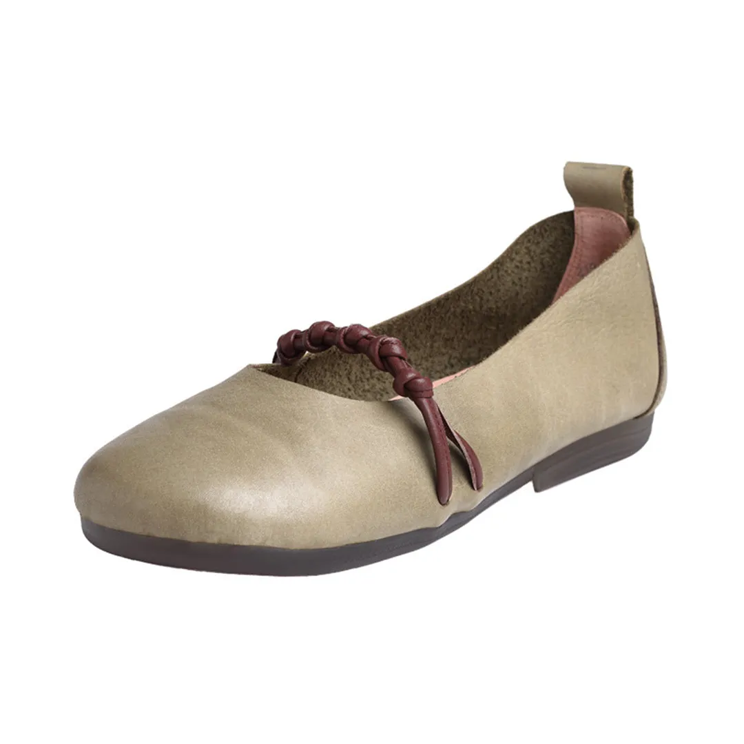 Woven Belt Flat Slip-On Leather Shoes
