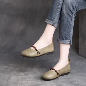Woven Belt Flat Slip-On Leather Shoes