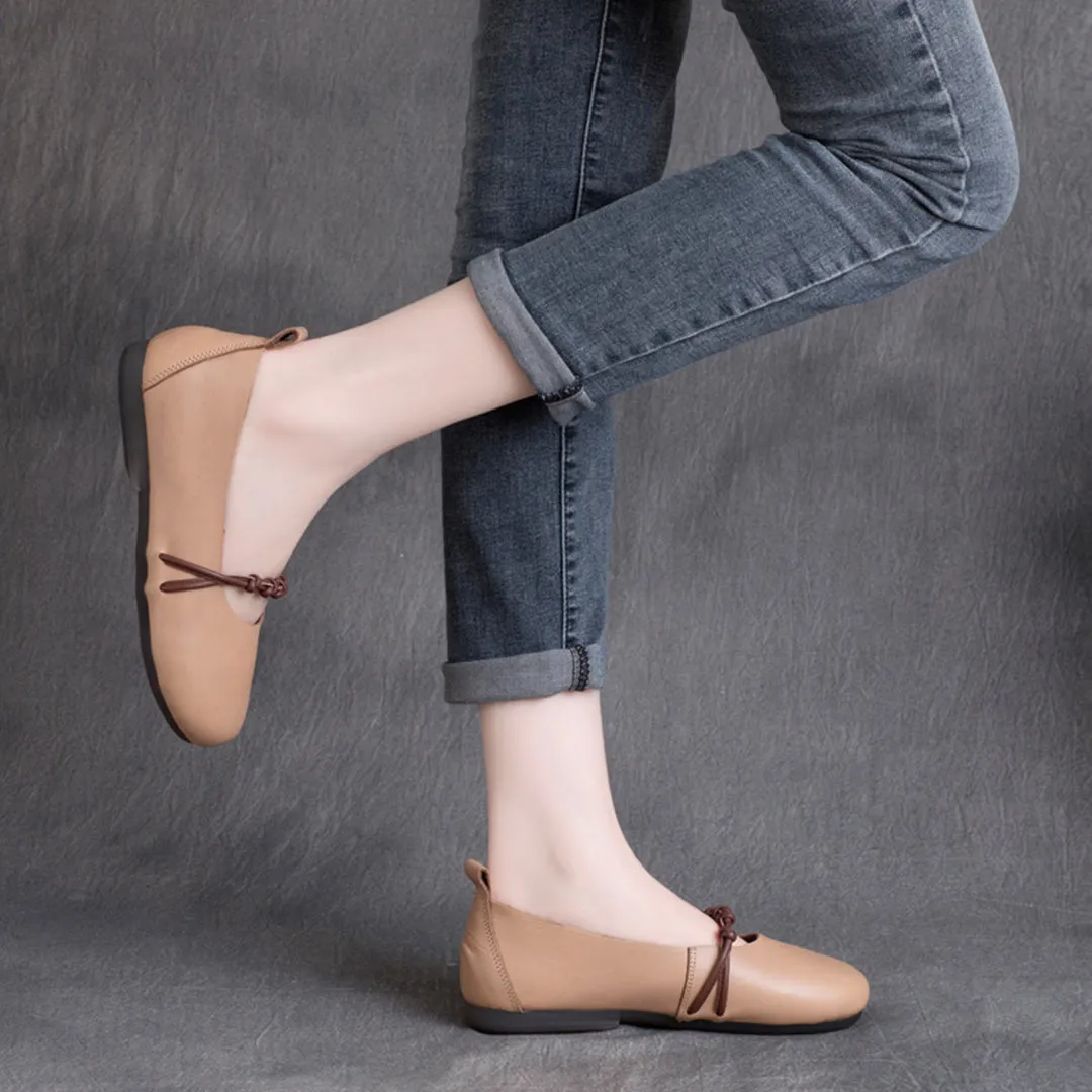 Woven Belt Flat Slip-On Leather Shoes